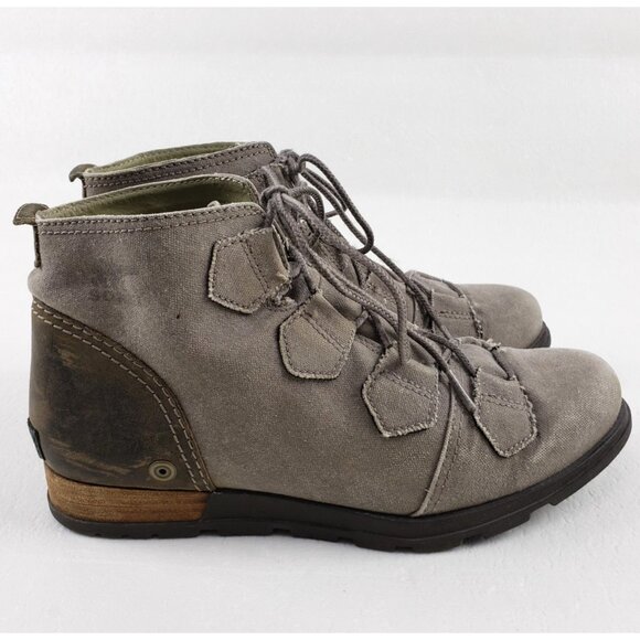 Sorel Major Carly Lace Up Boot Womens 8.5 Beige Canvas Ankle Military Combat - Picture 1 of 10